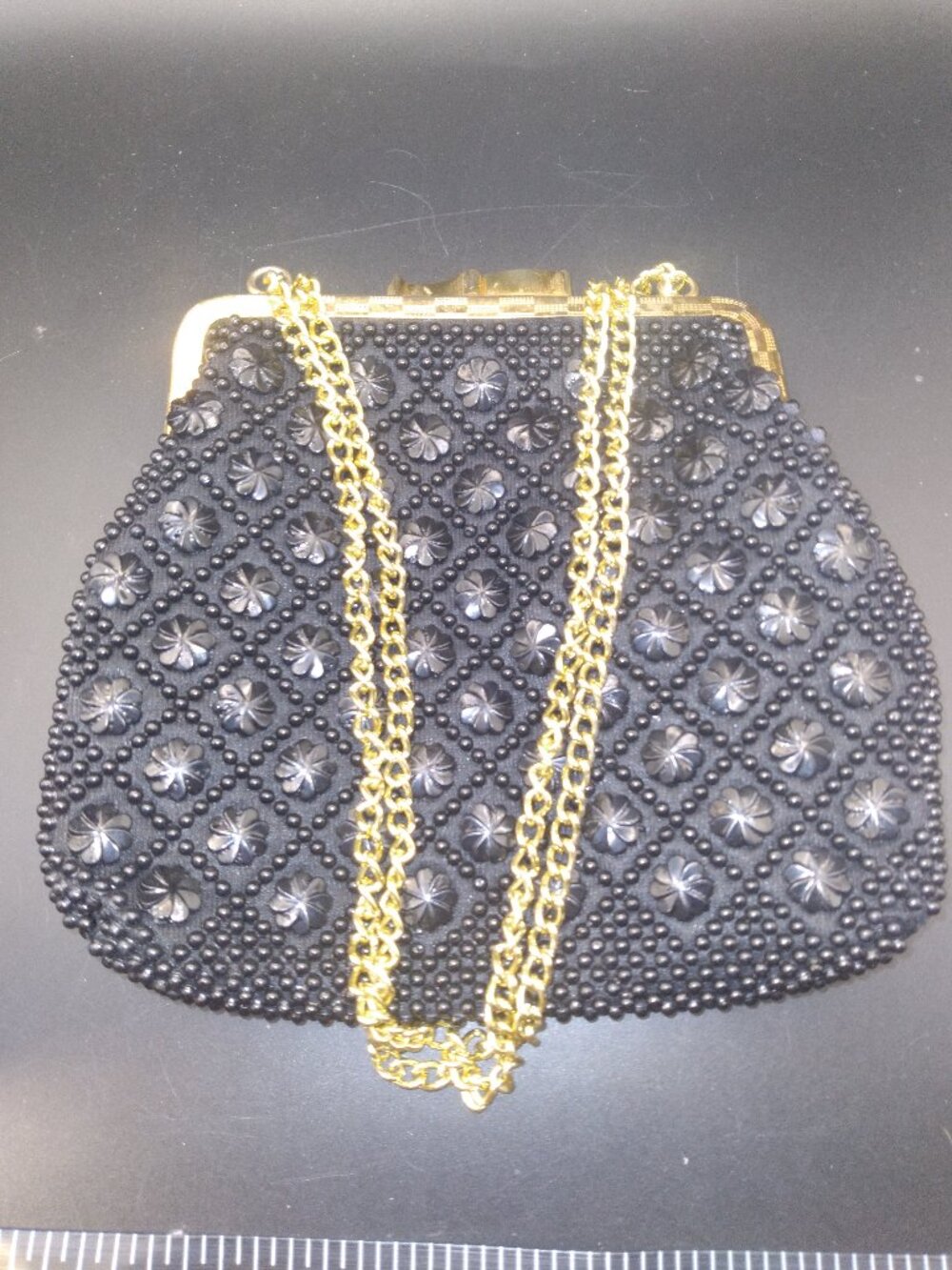 Vintage Hong Kong Handbag Black with Flower Beads